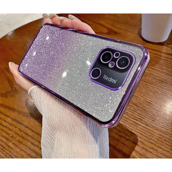 Чехол с блестками и защитой камеры для Xiaomi Redmi 12C Фиолетовый