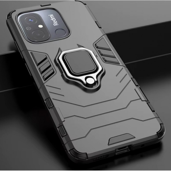 Защитный бампер IronMan для Xiaomi Redmi 12C с кольцом-держателем Чёрный