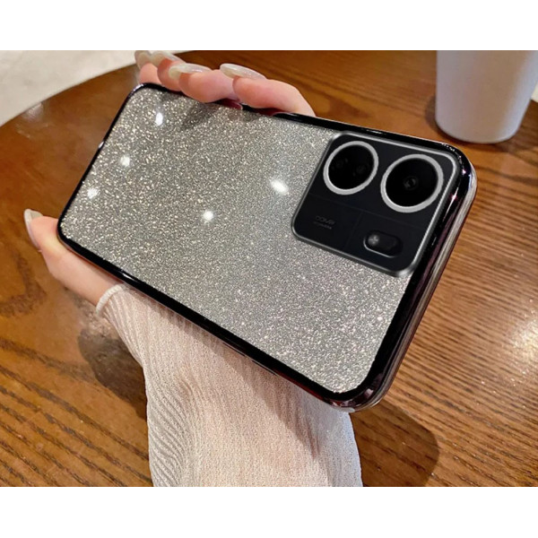 Чехол с блестками и защитой камеры для Xiaomi Poco C65 Черный