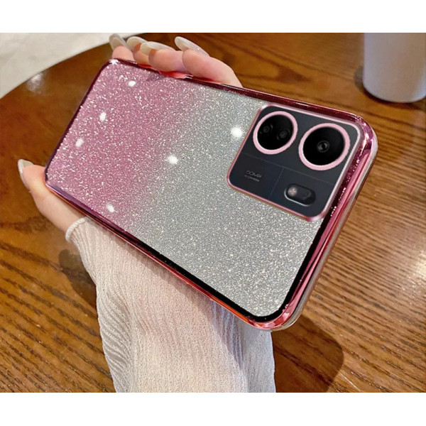Чехол с блестками и защитой камеры для Xiaomi Poco C65 Розовый