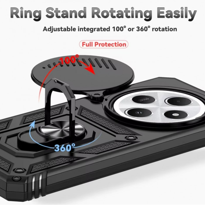 Ультратонкий противоударный чехол Camshield для Xiaomi Redmi 14C с кольцом-держателем Черный