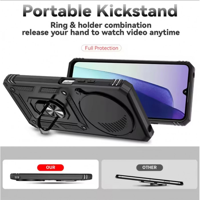 Ультратонкий противоударный чехол Camshield для Xiaomi Redmi 14C с кольцом-держателем Черный