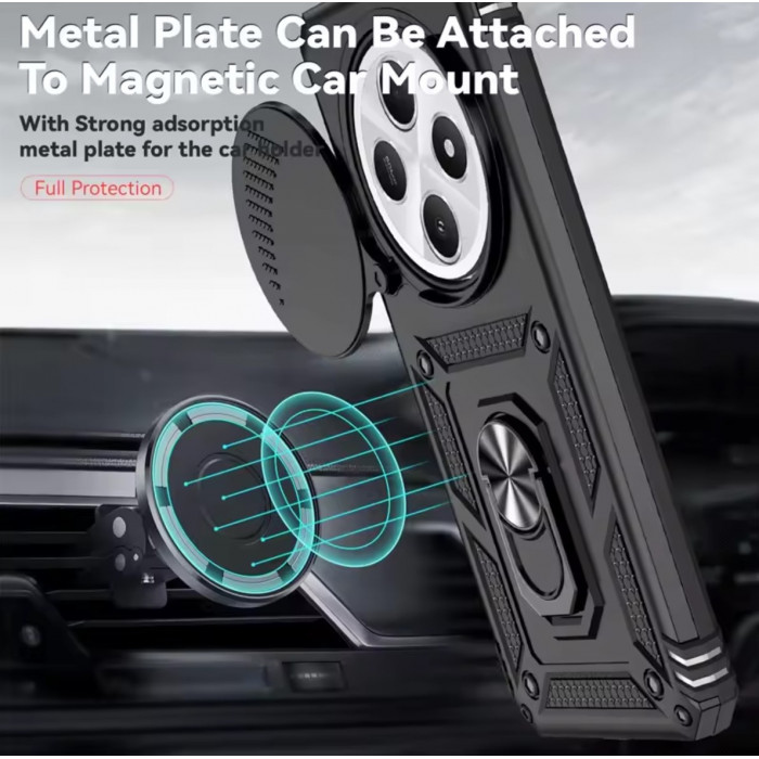 Ультратонкий противоударный чехол Camshield для Xiaomi Redmi 14C с кольцом-держателем Черный