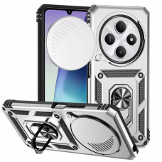 Ультратонкий противоударный чехол Camshield для Xiaomi Poco C75 с кольцом-держателем Серебристый