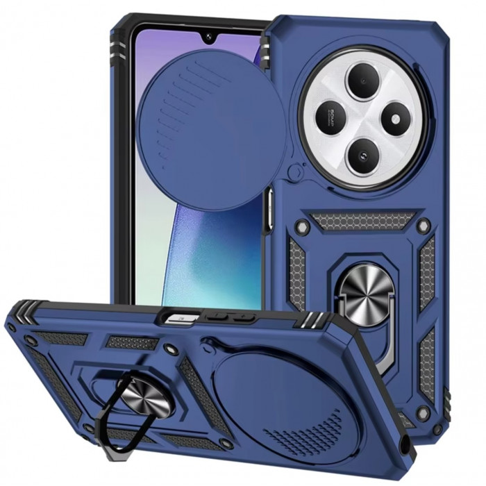 Ультратонкий противоударный чехол Camshield для Xiaomi Redmi 14C с кольцом-держателем Синий