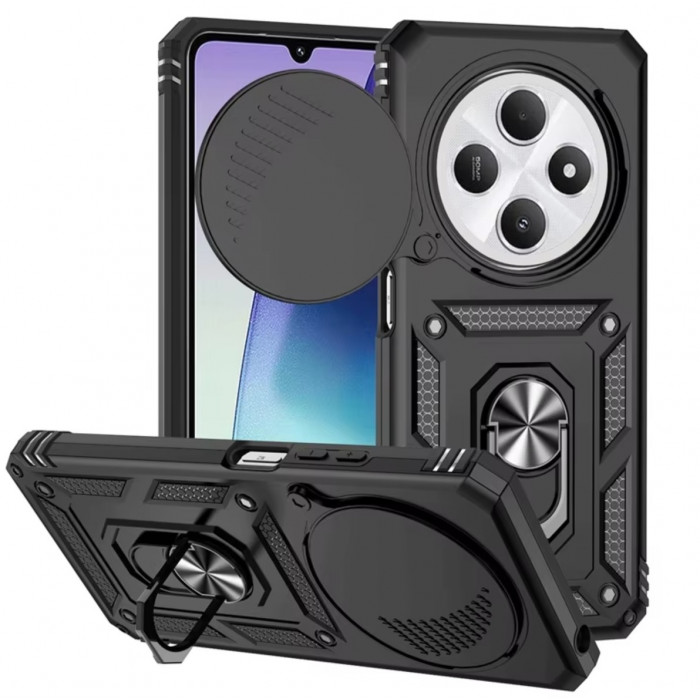 Ультратонкий противоударный чехол Camshield для Xiaomi Redmi 14C с кольцом-держателем Черный