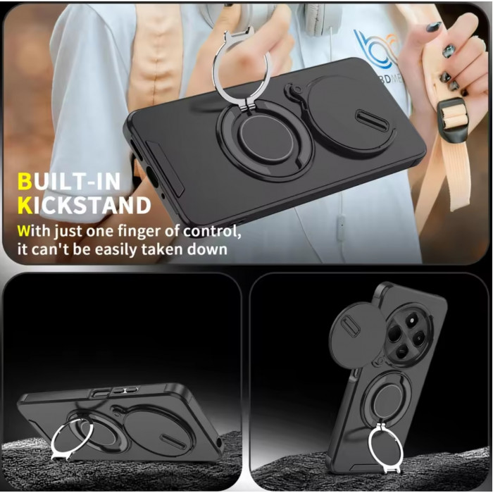 Протиударний чохол Camshield для Xiaomi Redmi 14C з кільцем-тримачем Чорний