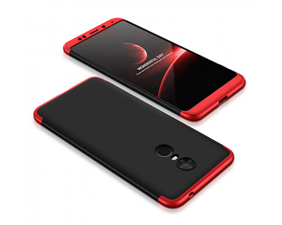 Матовый защитный чехол GKK 360° для Xiaomi Redmi 5 Чёрно-красный