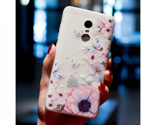 Рельефный силиконовый чехол для Xiaomi Redmi 5 с картинкой Цветы и бабочки
