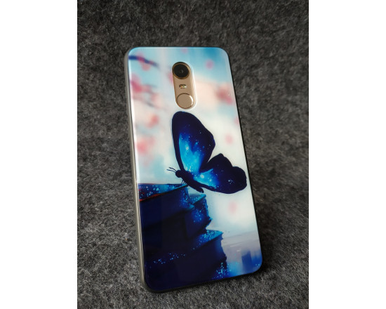 Глянцевий силіконовий бампер для Xiaomi Redmi 5 з картинкою Синій метелик