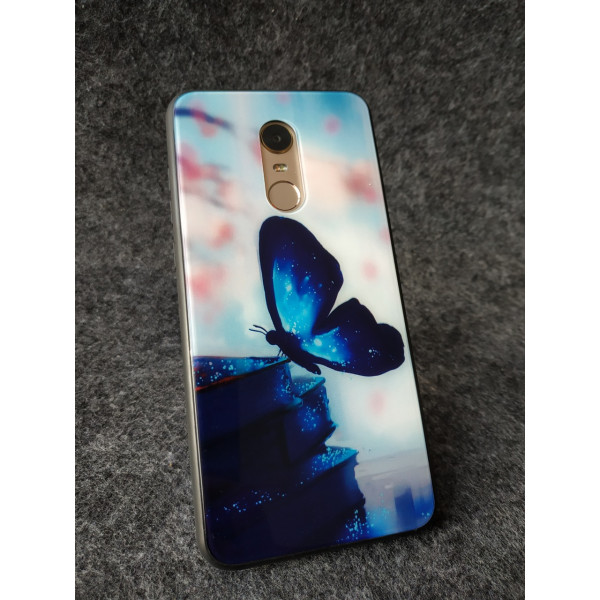 Глянцевый силиконовый бампер для Xiaomi Redmi 5 с картинкой Синяя бабочка