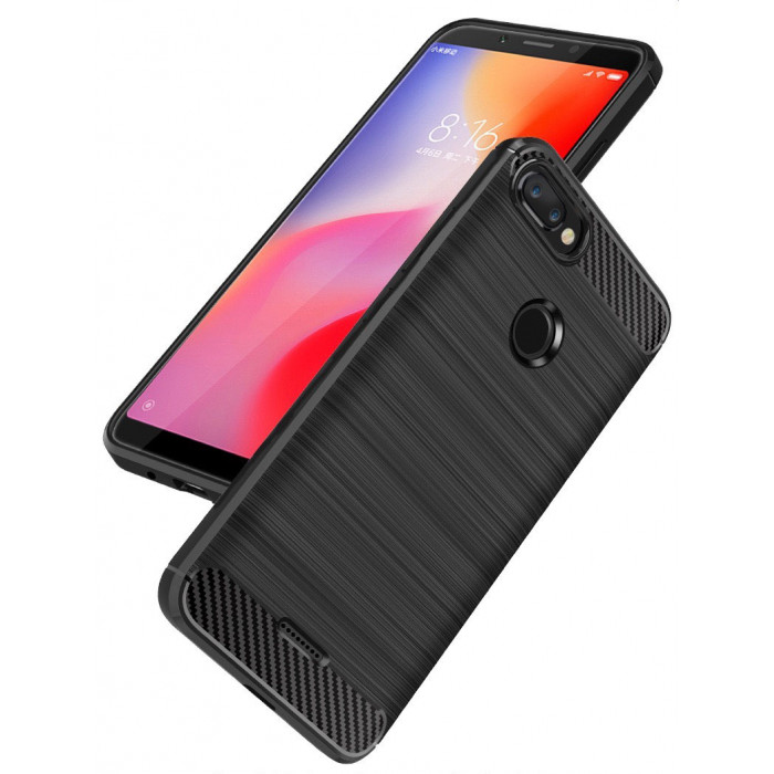 Силиконовый бампер Ipaky с карбоновыми вставками для Xiaomi Redmi 6 (чёрный)