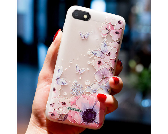 Рельефный силиконовый чехол для Xiaomi Redmi 6a с картинкой Цветы и бабочки