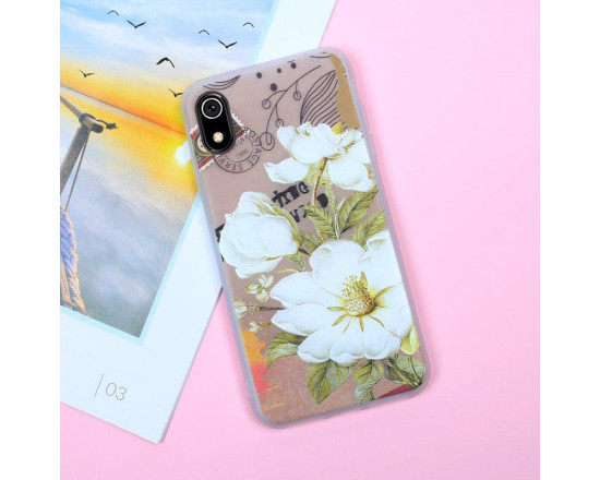 Рельефный силиконовый чехол для Xiaomi Redmi 7a с картинкой Белые цветы