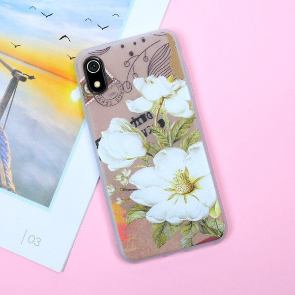 Рельефный силиконовый чехол для Xiaomi Redmi 7a с картинкой Белые цветы