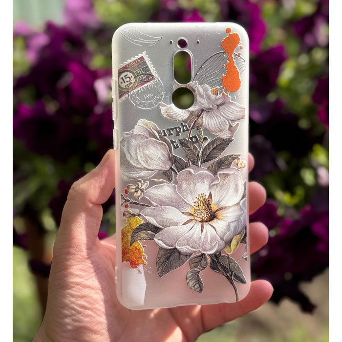 Рельефный силиконовый чехол для Xiaomi Redmi 8 с картинкой - Белые цветы