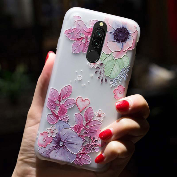 Рельєфний силіконовий чохол для Xiaomi Redmi 8 з зображенням - Квіткова композиція.