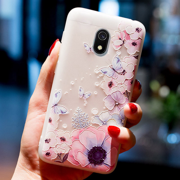Рельефный силиконовый чехол для Xiaomi Redmi 8a с картинкой Цветы и бабочки