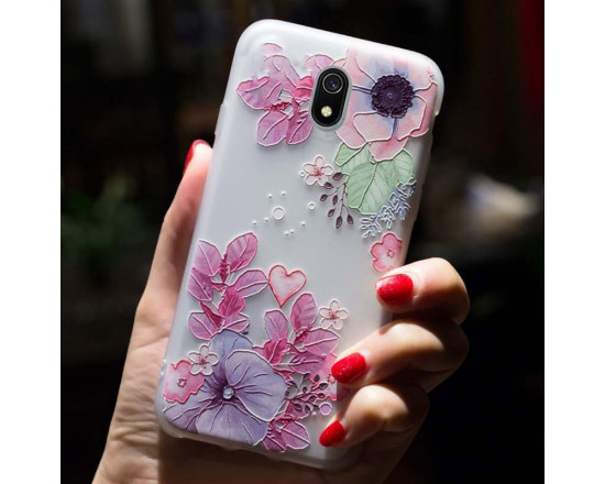Рельєфний силіконовий чохол для Xiaomi Redmi 8a з зображенням Квіткова композиція.