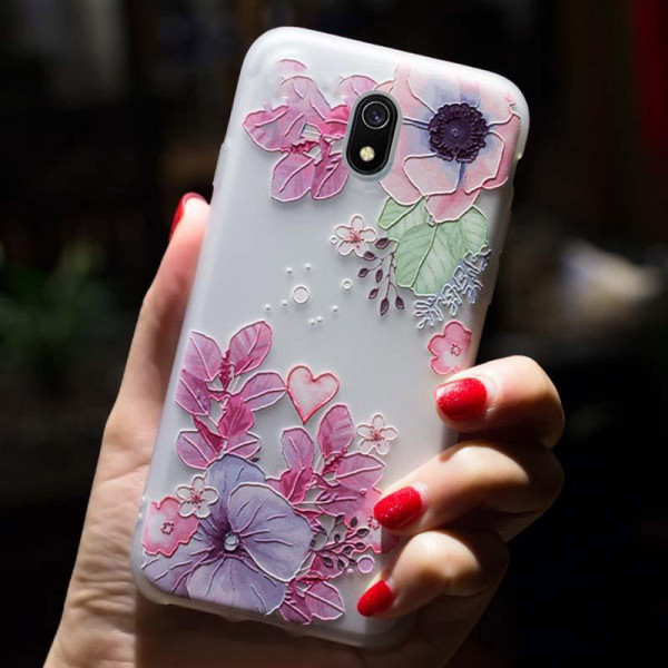 Рельєфний силіконовий чохол для Xiaomi Redmi 8a з зображенням Квіткова композиція.