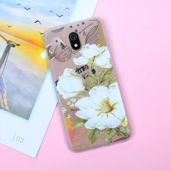 Рельефный силиконовый чехол для Xiaomi Redmi 8a с картинкой Белые цветы