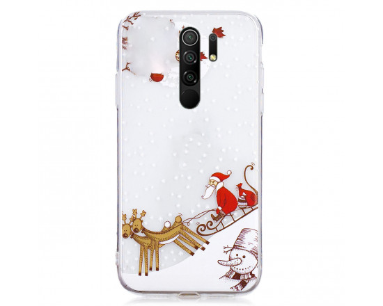 Силіконовий чохол з новорічним принтом для Xiaomi Redmi 9 Дід Мороз та сани