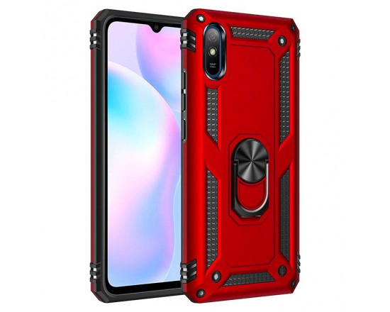 Ультратонкий противоударный чехол для Xiaomi Redmi 9a с кольцом-держателем - Красный