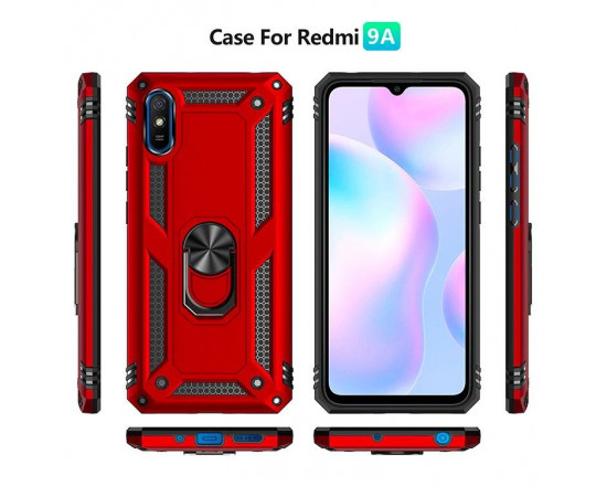 Ультратонкий противоударный чехол для Xiaomi Redmi 9a с кольцом-держателем - Красный