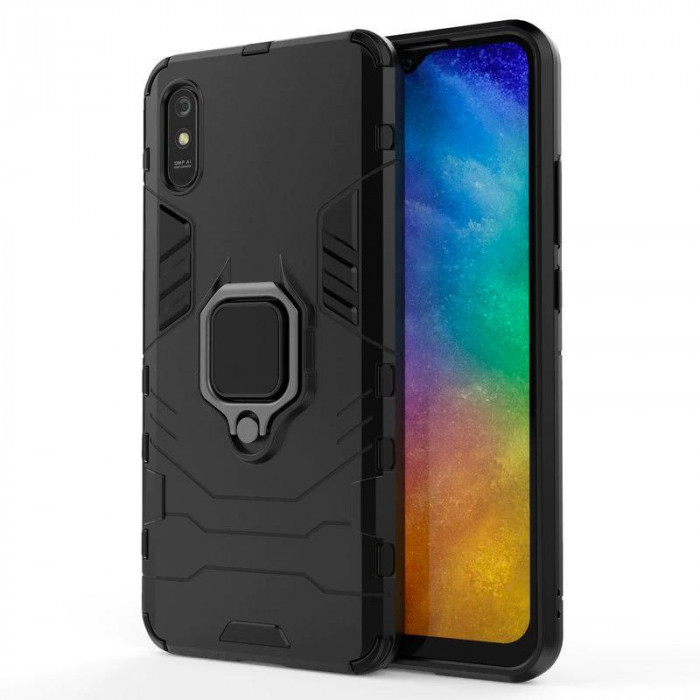 Защитный бампер IronMan для Xiaomi Redmi 9a с кольцом-держателем Черный