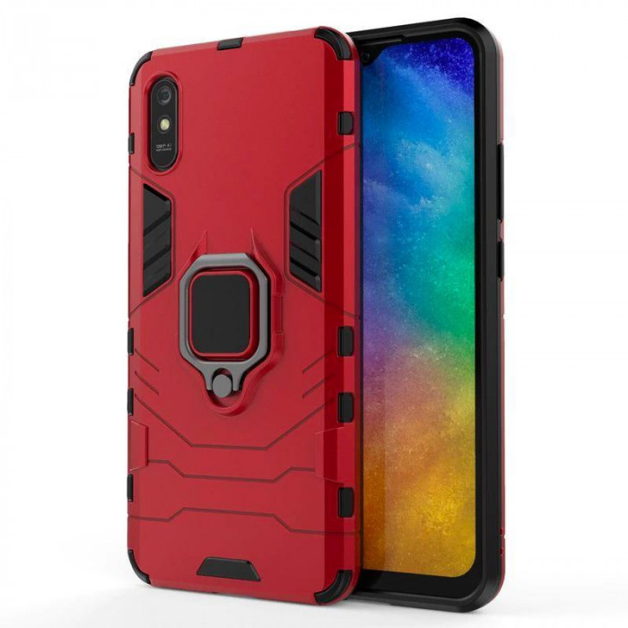 Защитный бампер IronMan для Xiaomi Redmi 9a с кольцом-держателем Красный