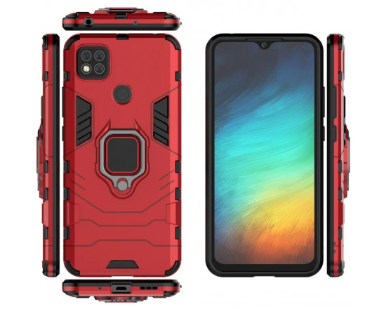 Защитный бампер IronMan для Xiaomi Redmi 9c с кольцом-держателем Красный