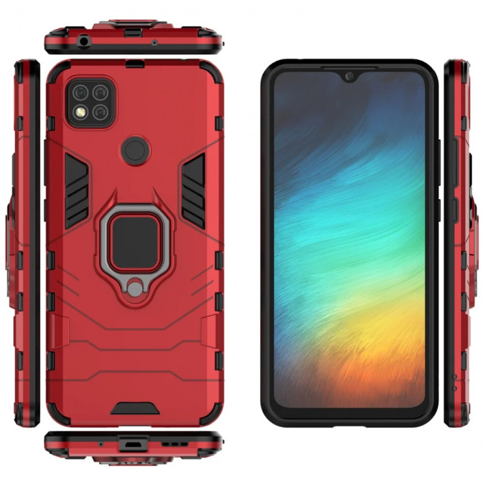 Защитный бампер IronMan для Xiaomi Redmi 9c с кольцом-держателем Красный