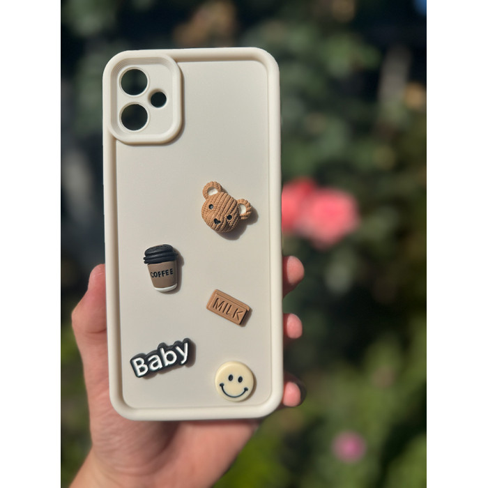 Силиконовый чехол Кофе и медведь для Samsung Galaxy A05 Молочный