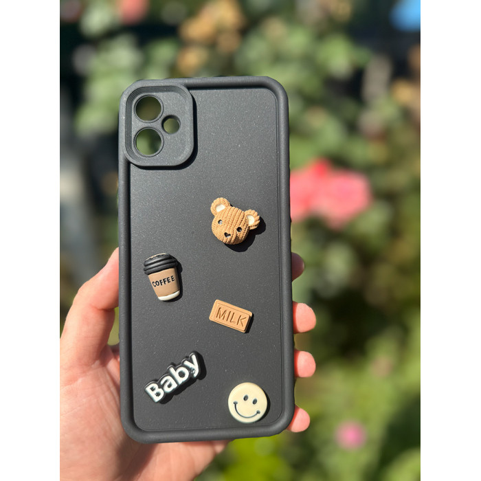 Силиконовый чехол Кофе и медведь для Samsung Galaxy A05 Черный