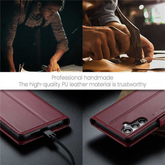 Чехол-книжка CaseMe из нубука для Samsung A05s Бордовый