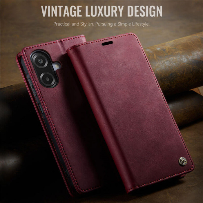 Чехол-книжка CaseMe RFID из нубука для Samsung Galaxy A06 Бордовый