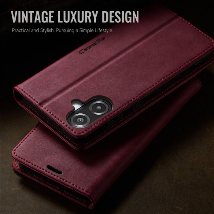 Чехол-книжка CaseMe RFID из нубука для Samsung Galaxy A06 Бордовый