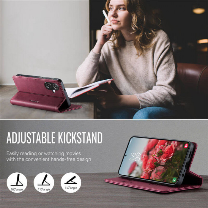 Чехол-книжка CaseMe RFID из нубука для Samsung Galaxy A06 Бордовый