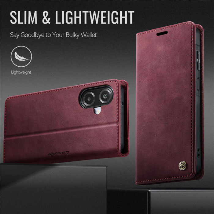 Чехол-книжка CaseMe RFID из нубука для Samsung Galaxy A06 Бордовый