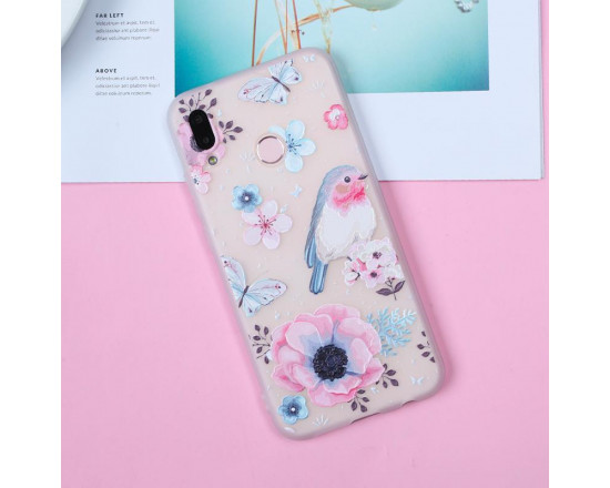Рельефный силиконовый чехол для Samsung A10s с картинкой Цветы и птичка