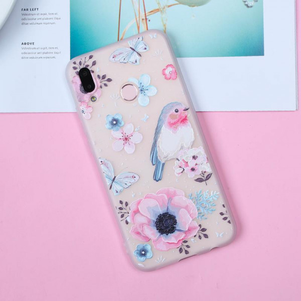 Рельефный силиконовый чехол для Samsung A10s с картинкой Цветы и птичка