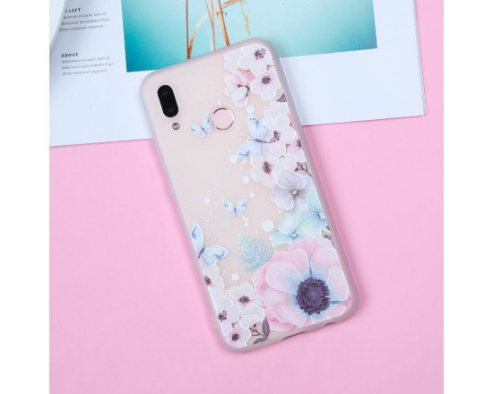 Рельефный силиконовый чехол для Samsung A10s с картинкой Цветы и бабочки