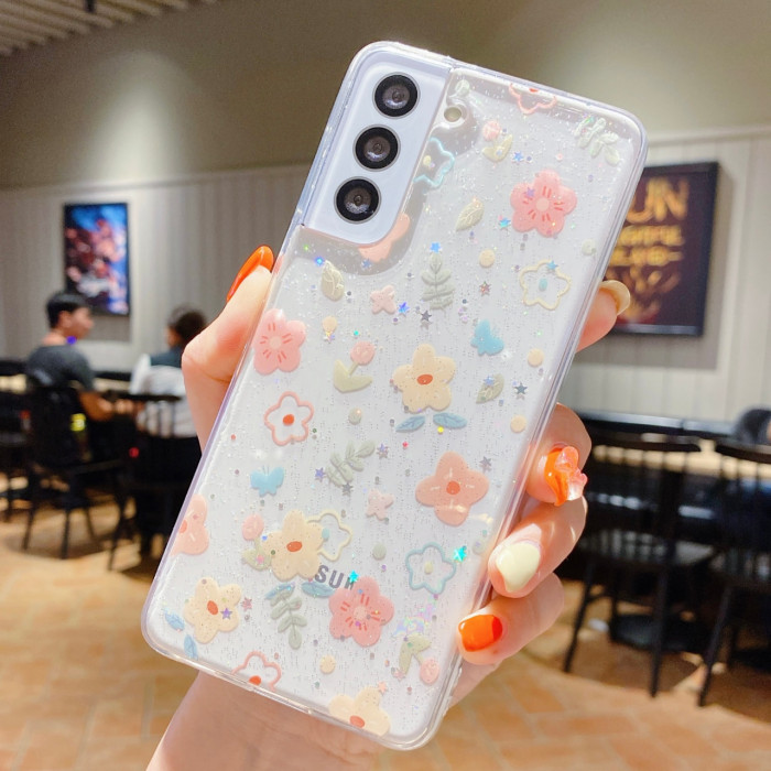 Прозорий силіконовий квітковий чохол для Samsung Galaxy A55 Намальовані квіти D02