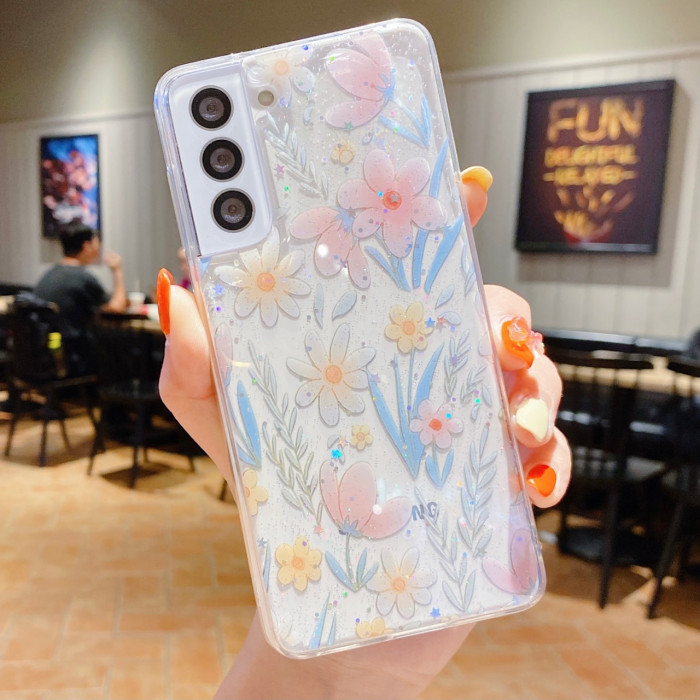 Прозорий силіконовий квітковий чохол для Samsung Galaxy A55 Рожеві квіти D03