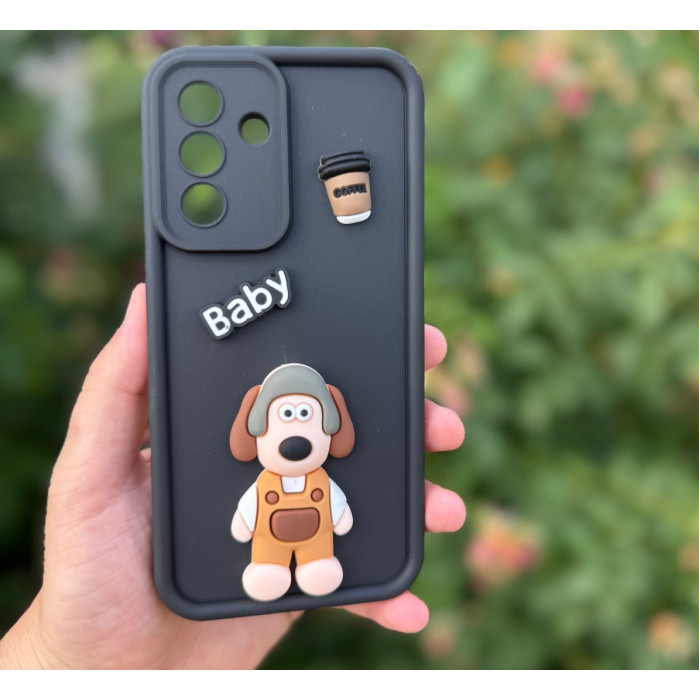 Силиконовый чехол Baby Dog с кофе для Samsung Galaxy A16 Черный