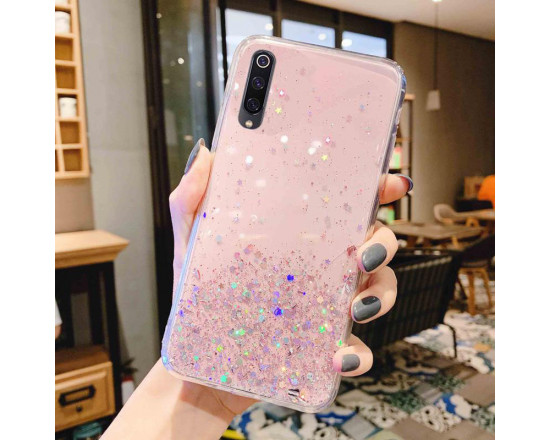 Силиконовый чехол с блестками для Samsung A7 2018 (A750) Розовый