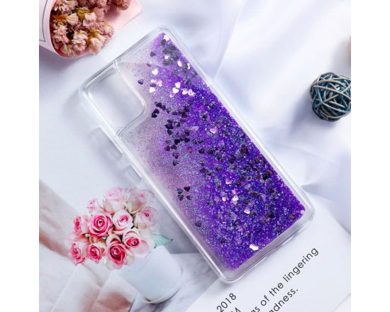 Силиконовый чехол с жидким глиттером для Samsung A51 Фиолетовый