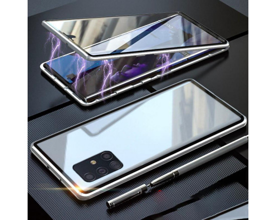 Двухсторонний магнитный чехол для Samsung A71 Серебристый