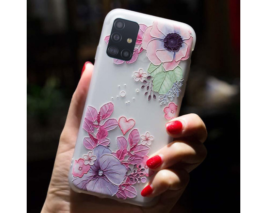 Рельєфний силіконовий чохол для Samsung A51 з зображенням Квіткова композиція.