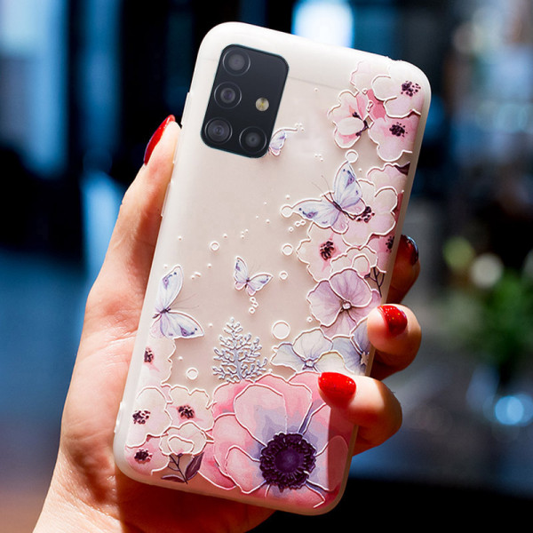 Рельефный силиконовый чехол для Samsung A51 с картинкой Цветы и бабочки